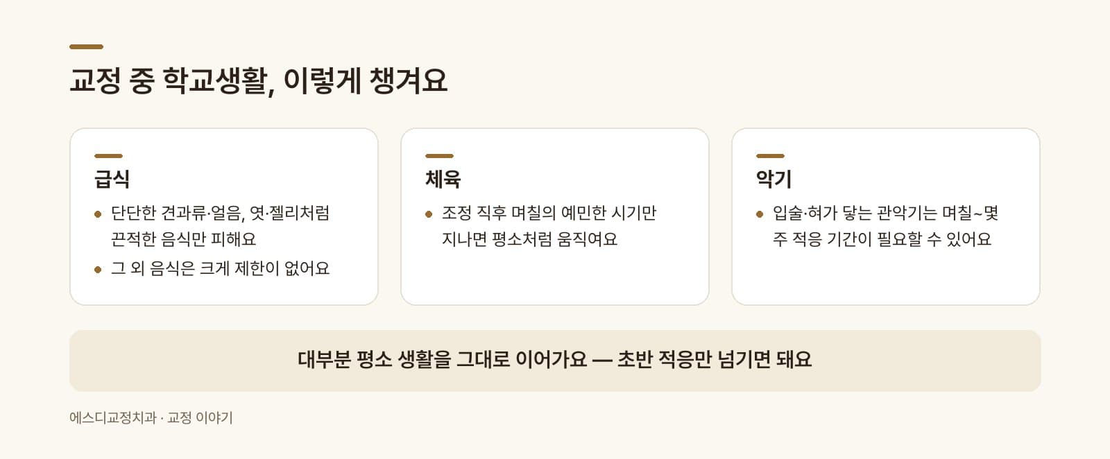 인포그래픽 — 학교생활 체크리스트 — 급식·체육·악기