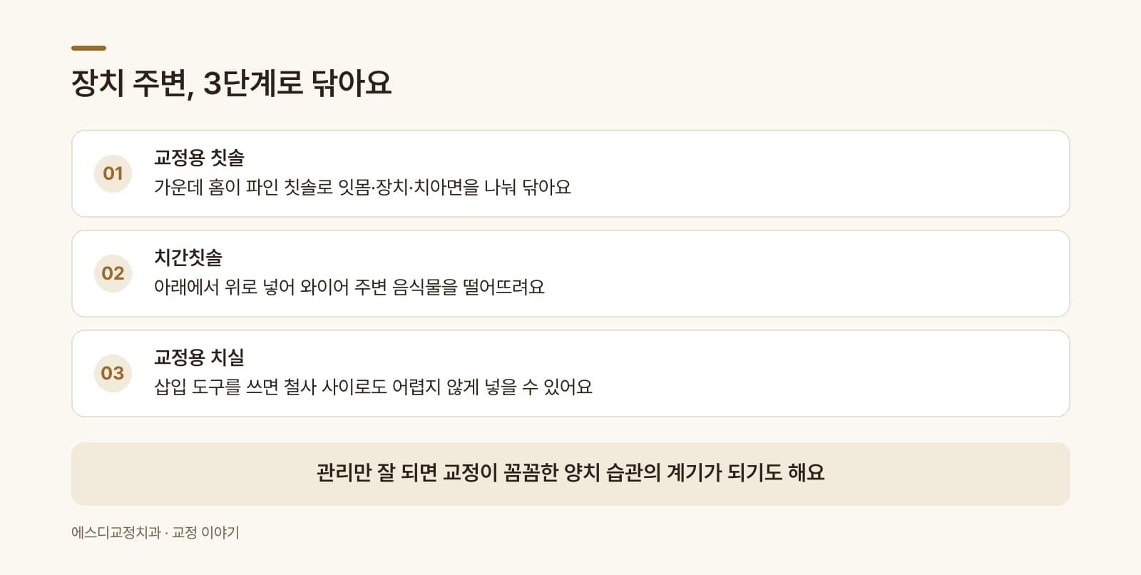 인포그래픽 — 교정 중 3단계 칫솔질