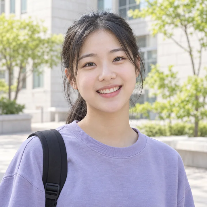 가방을 메고 밝게 미소 짓는 청소년 여학생 — AI 생성 모델 이미지