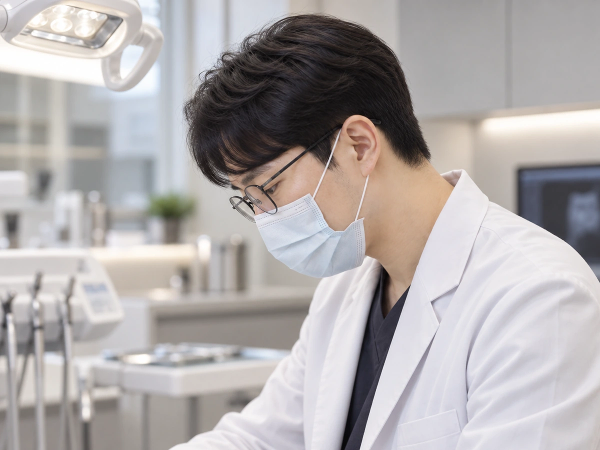 원장 프로필 사진을 참고해 진료에 집중하는 옆모습으로 구성한 AI 생성 이미지